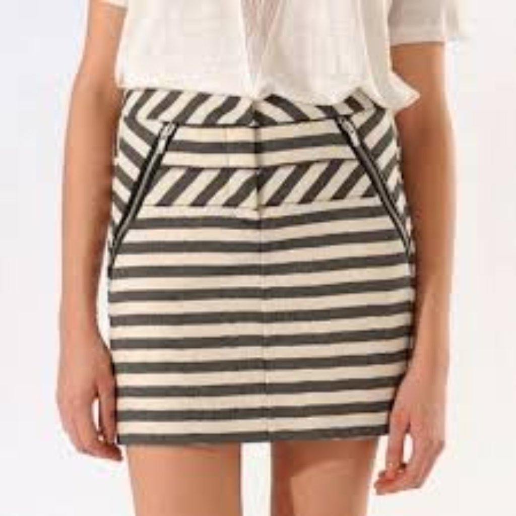 Maje Striped Skirt W/Leather Details